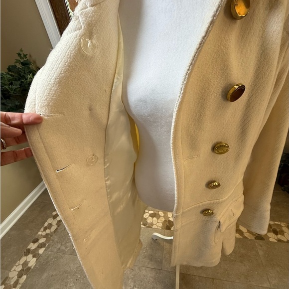 Express Classic Double-Breasted Textured White Peacoat - Picture 3 of 12